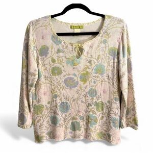 Vintage Y2K Sigrid Olsen Cotton/Rayon 3/4 Sleeve Lace Bead Sweater - PTP 18